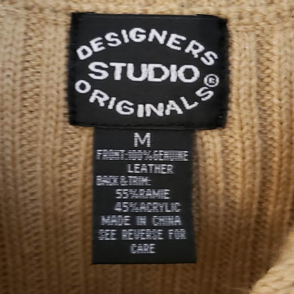 VTG Designers Studio Originals Womens Suede Sweater Vest Tan Full Zip Size M - Picture 3 of 4